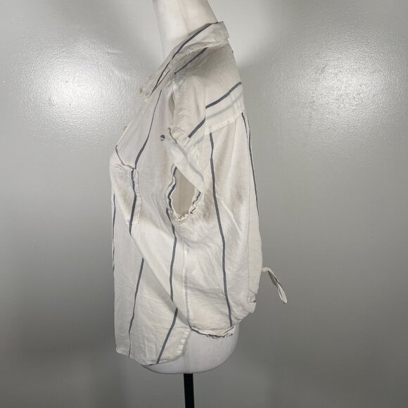 Lucky Brand Shirt Top Womens Small White Striped Cotton Collared Button Front - Picture 6 of 16